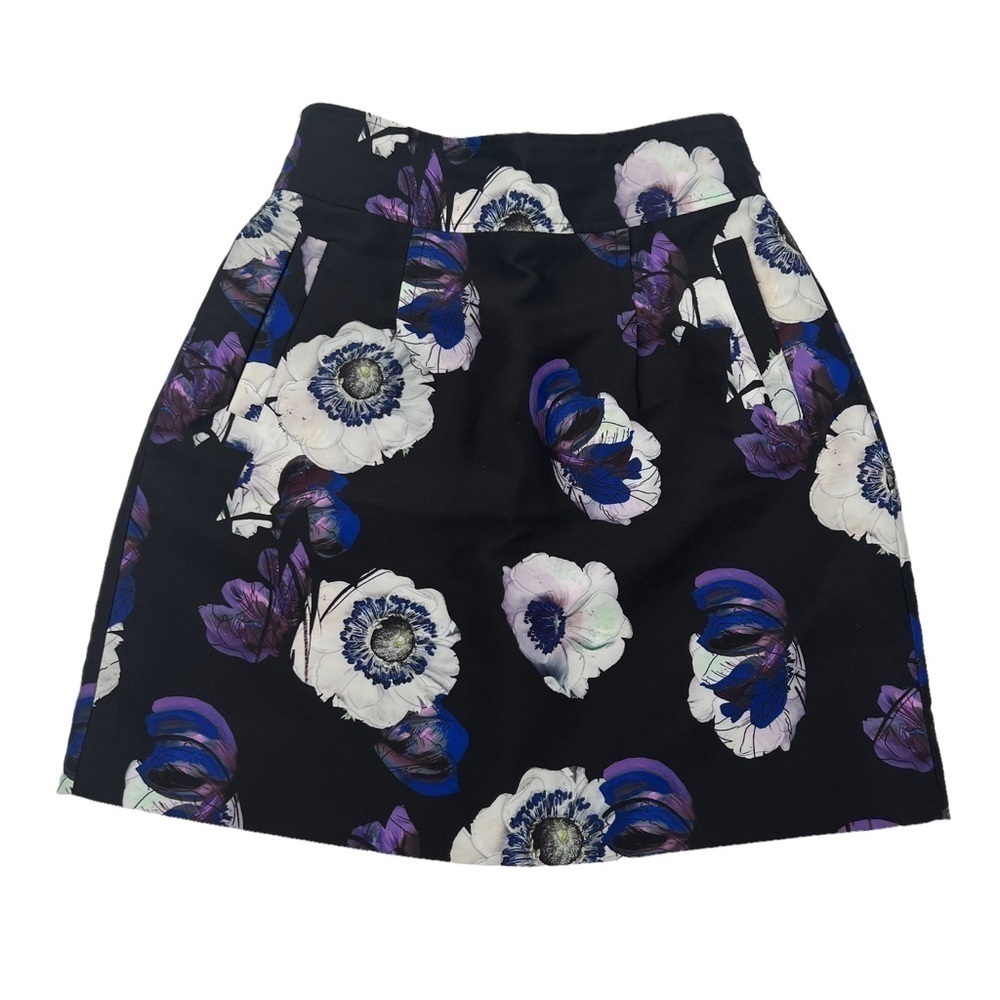 J. Crew Black Purple Poppy Floral Print Lined Mini Skirt Size 00 Women’s